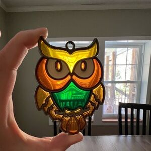Vintage Owl SUNCATCHER Window Cling MULTICOLOR, Stained Glass, Metal